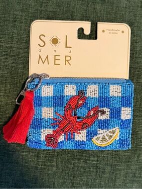 Sol and Mer Blue Beaded Lobster coin purse/pouch